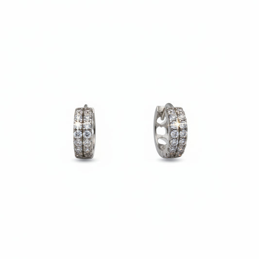 Sterling Silver Double-Row  Huggie Hoop Zircon Earrings