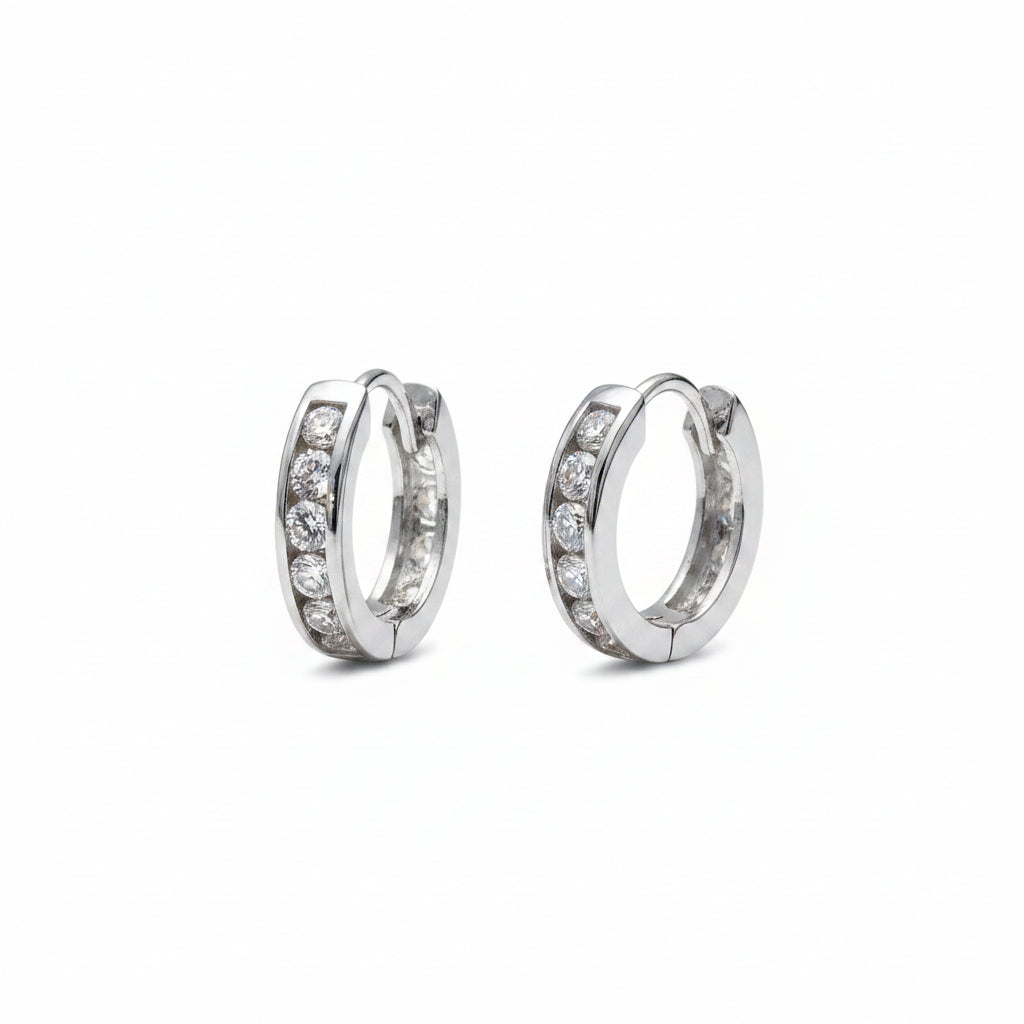 Sterling Silver Zircon Hoop Huggie Earrings