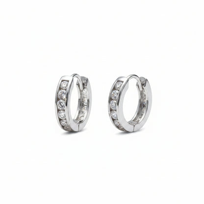Sterling Silver Zircon Hoop Huggie Earrings
