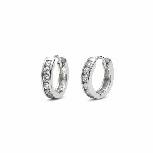 Sterling Silver Zircon Hoop Huggie Earrings