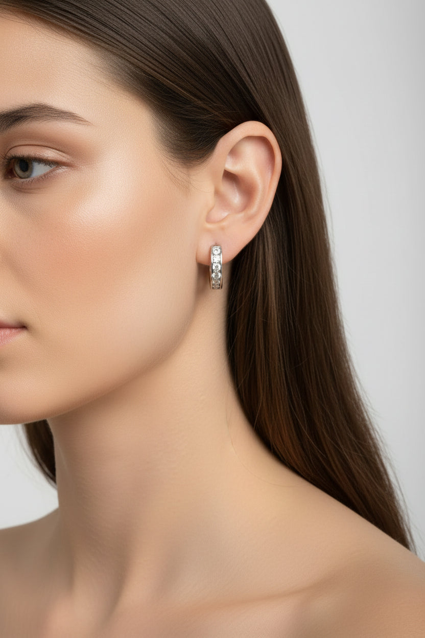Sterling Silver Zircon Hoop Huggie Earrings