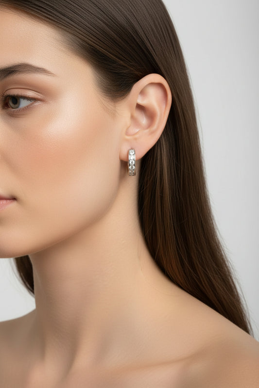 Sterling Silver Zircon Hoop Huggie Earrings