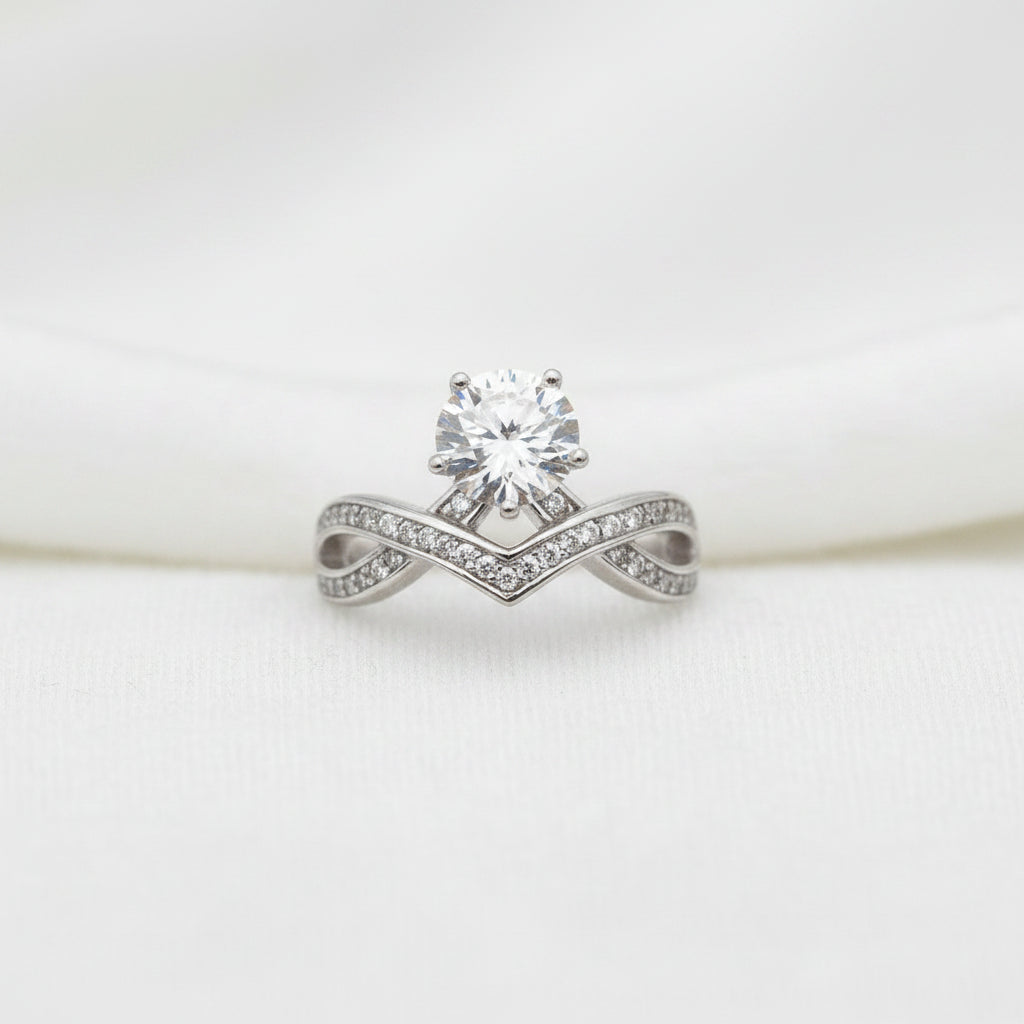 Sterling Silver V-Shaped Zircon Adjustable Ring