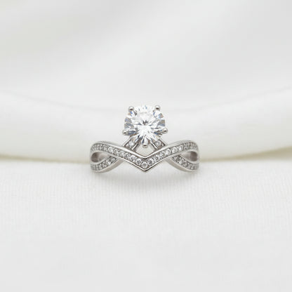 Sterling Silver V-Shaped Zircon Adjustable Ring