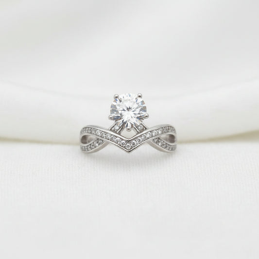 Sterling Silver V-Shaped Zircon Adjustable Ring