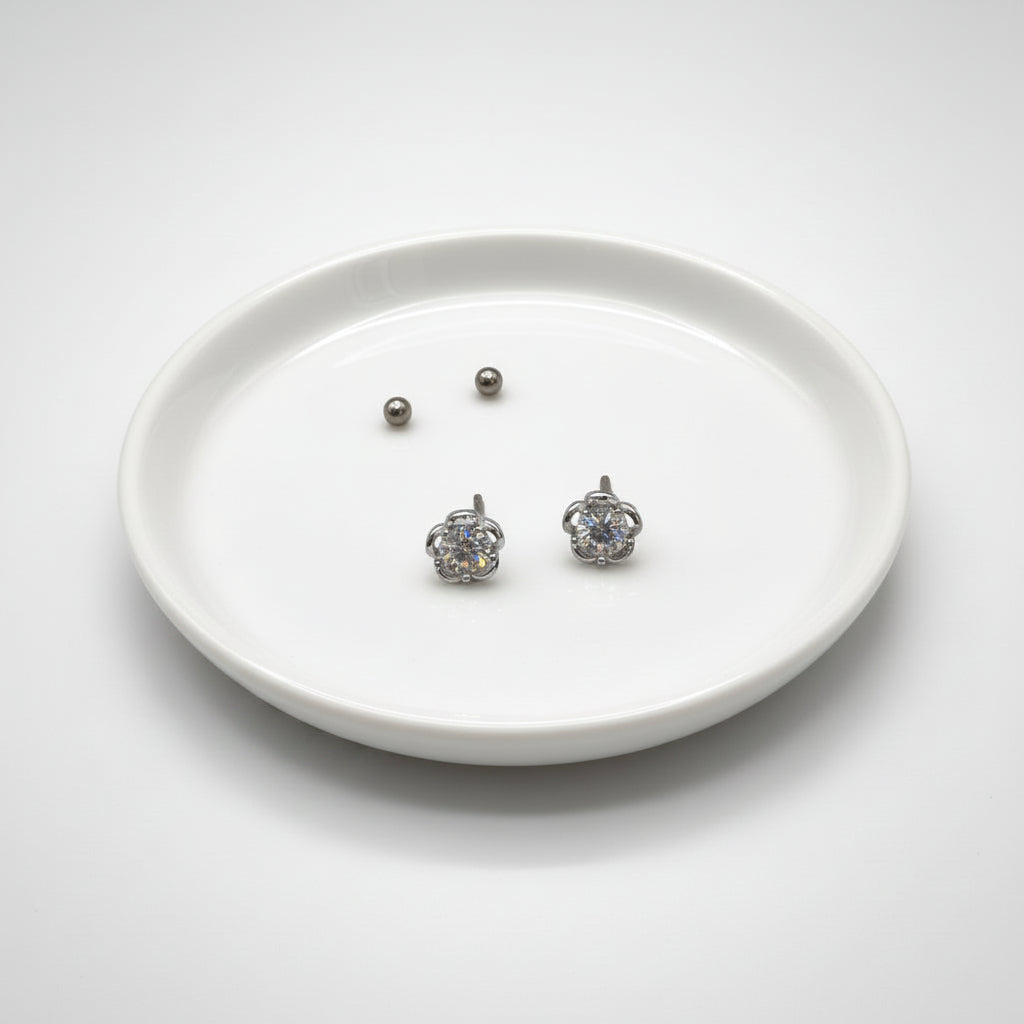 Sterling Silver Flower Zircon Screw Back Earrings