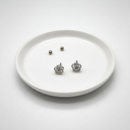 Sterling Silver Flower Zircon Screw Back Earrings