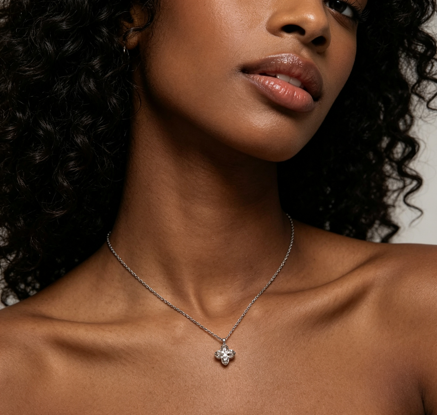Sterling Silver Flower Zircon Necklace