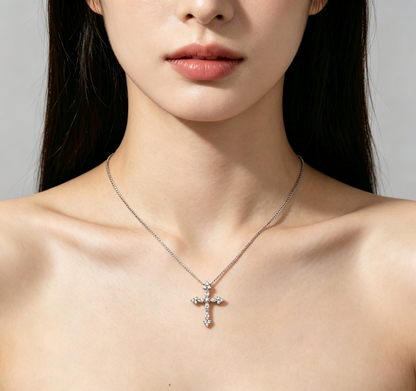 Sterling Silver Cross Zircon Necklace
