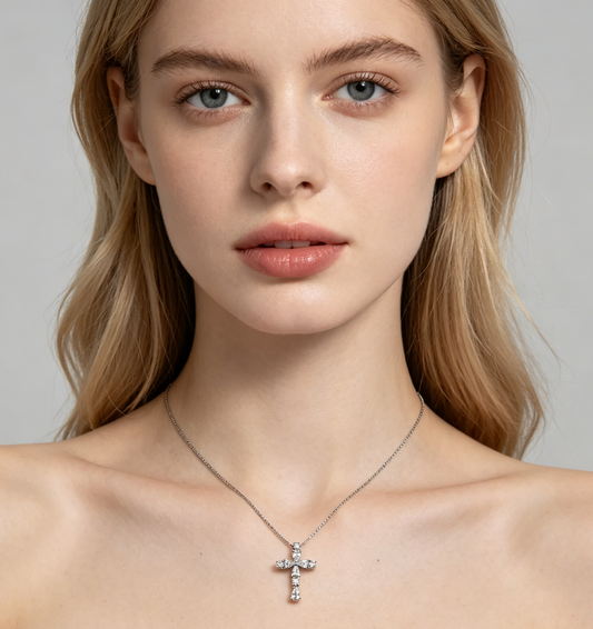 Sterling Silver Cross Cubic Zirconia Necklace