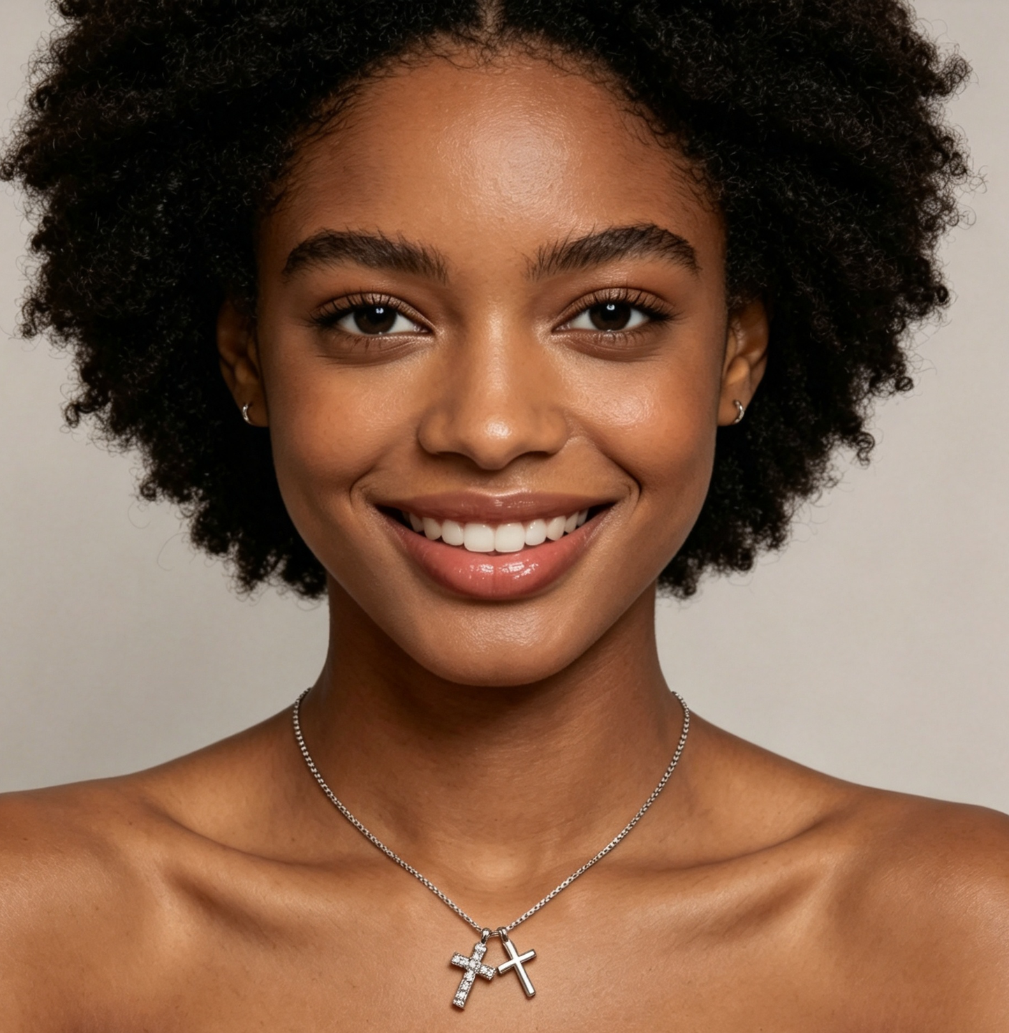 Sterling Silver Double Cross Cubic Zirconia Necklace