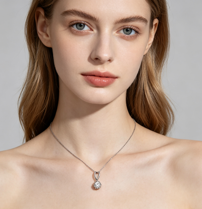 Sterling Silver SunFlower Cubic Zirconia Necklace
