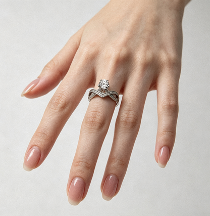 Sterling Silver V-Shaped Zircon Adjustable Ring