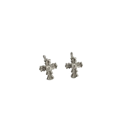 Sterling Silver Cross Zircon Screw Back Earrings