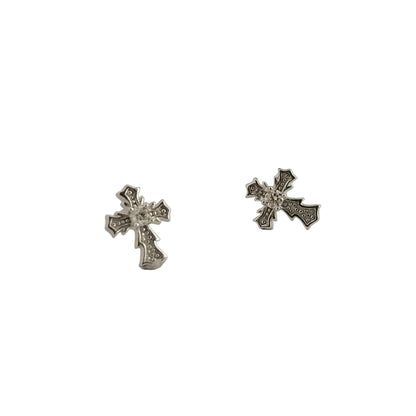 Sterling Silver Cross Zircon Screw Back Earrings