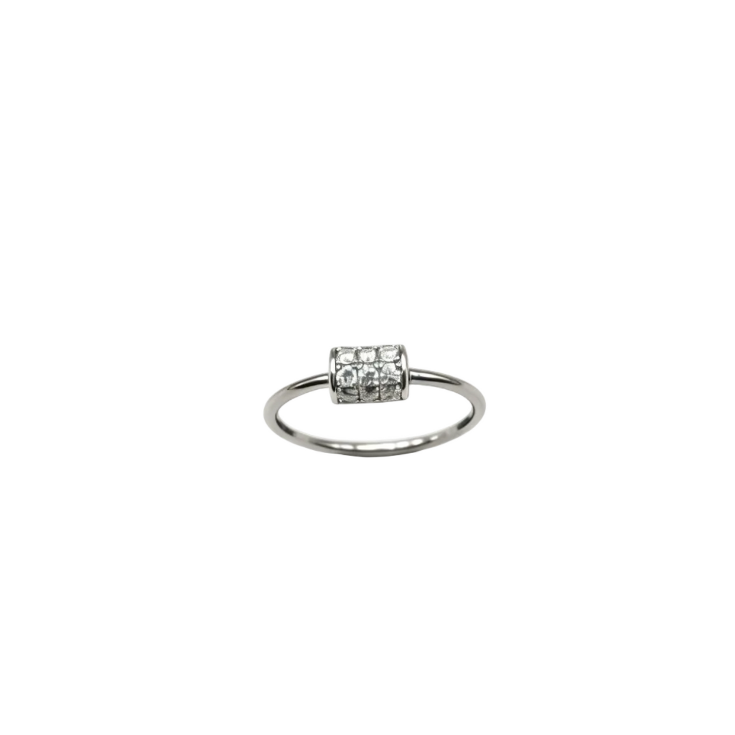 Sterling Silver Cylindrical Three-Row Zircon Ring