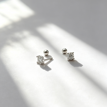 Sterling Silver Zirconia Screw-Back Stud Earrings