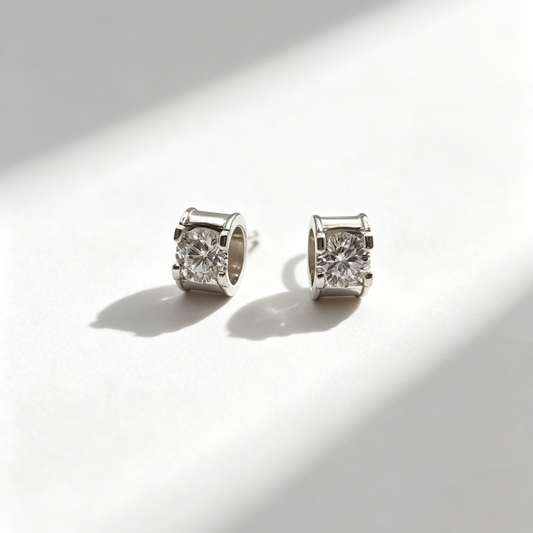 Sterling Silver Openwork Zircon Stud Earrings