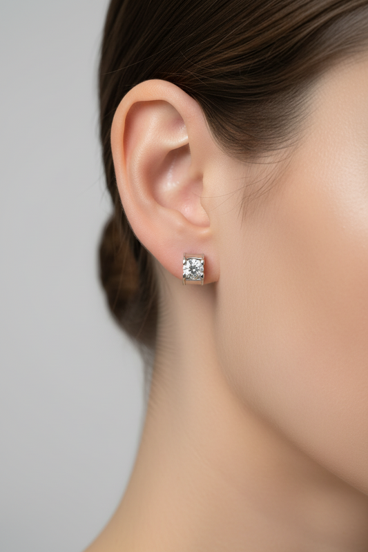 Sterling Silver Openwork Zircon Stud Earrings