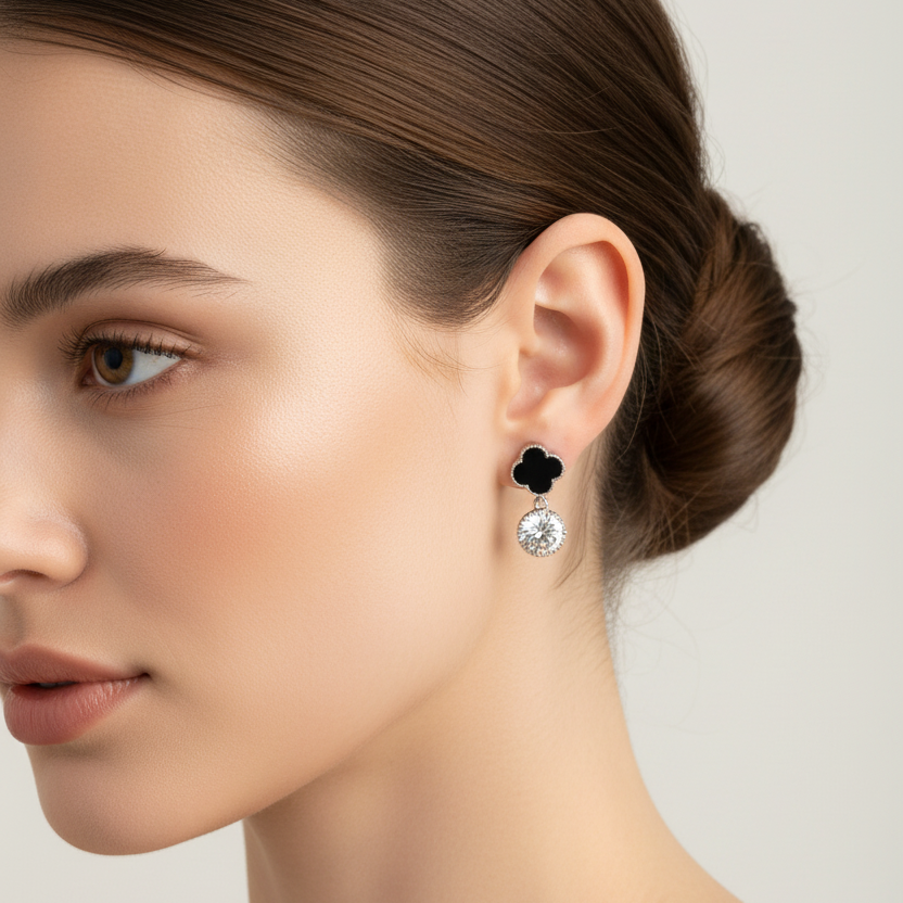 Sterling Silver Flower Zircon Earrings