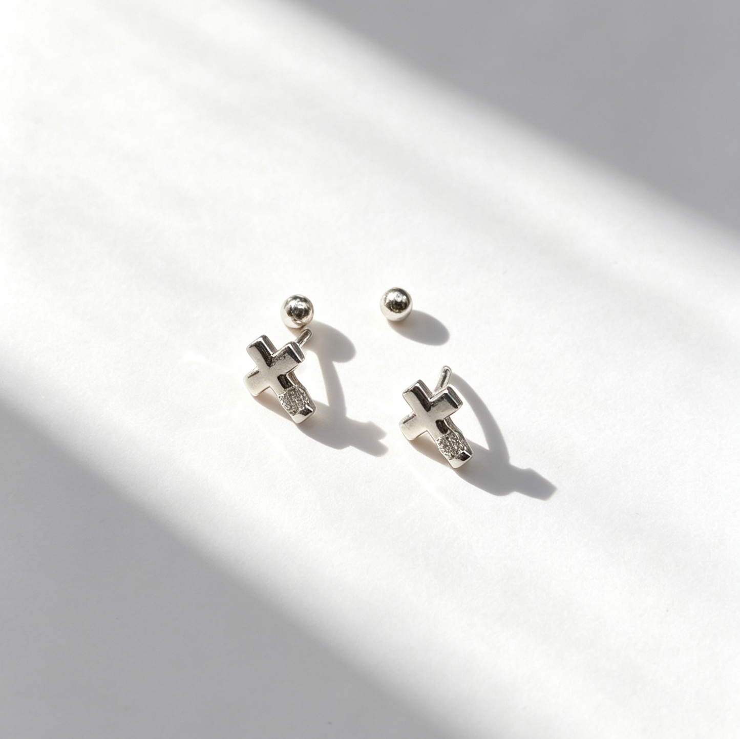 Sterling Silver Cross Zircon Screw-Back Earrings