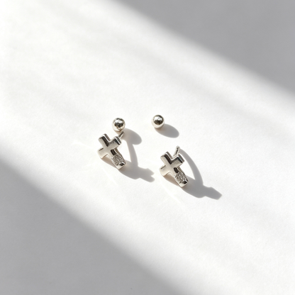Sterling Silver Cross Zircon Screw-Back Earrings