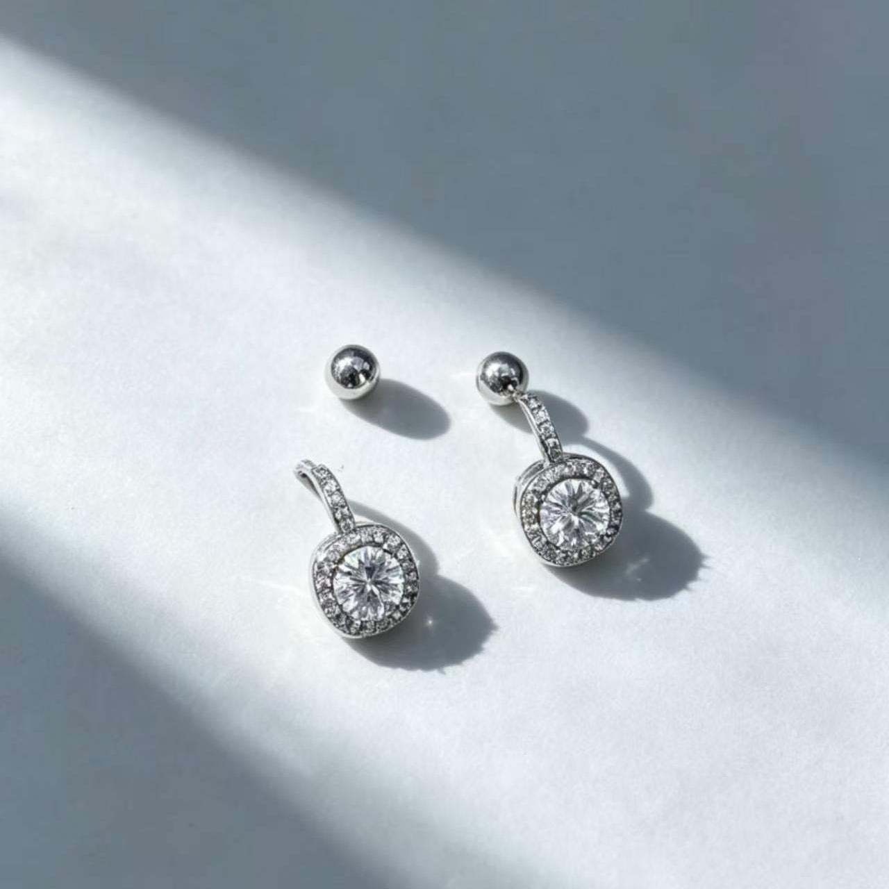 Sterling Silver Square Zircon Screw Back Earrings