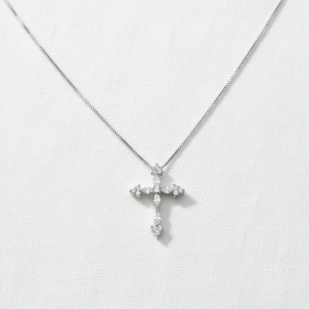 Sterling Silver Cross Zircon Necklace