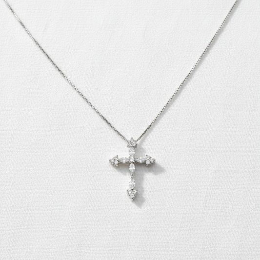 Sterling Silver Cross Zircon Necklace