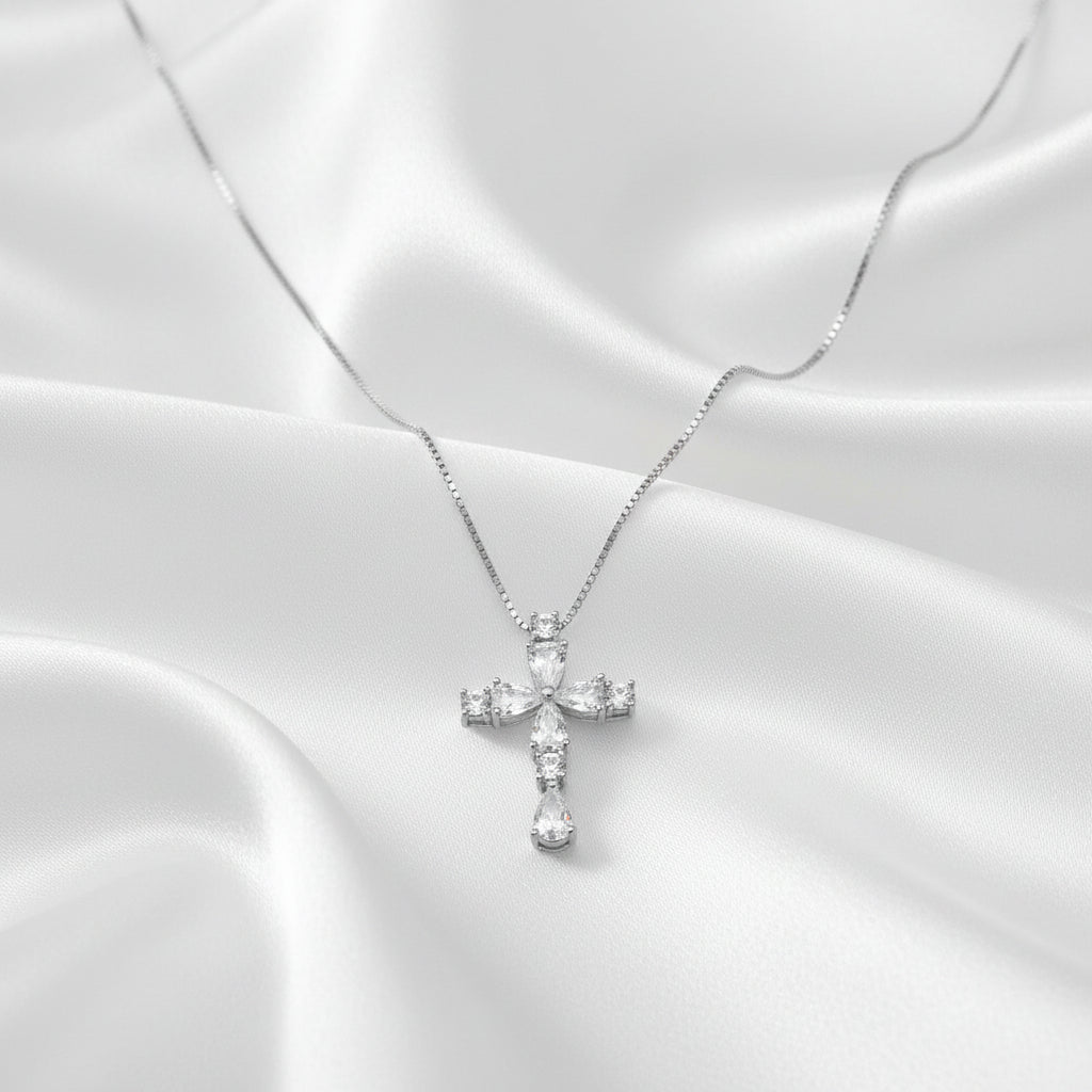 Sterling Silver Cross Cubic Zirconia Necklace