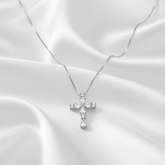 Sterling Silver Cross Cubic Zirconia Necklace