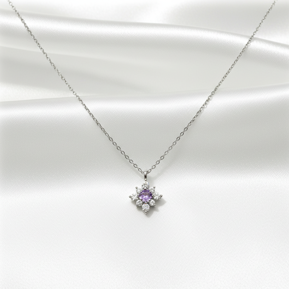 Sterling Silver Purple Cubic Zirconia Necklace