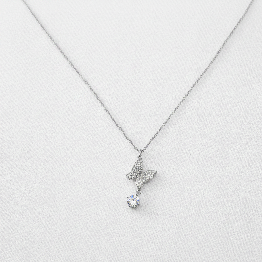 Sterling Silver Butterfly Cubic Zirconia Necklace