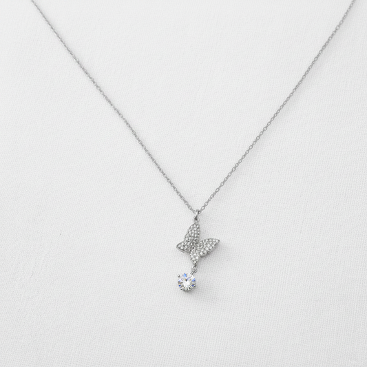 Sterling Silver Butterfly Cubic Zirconia Necklace