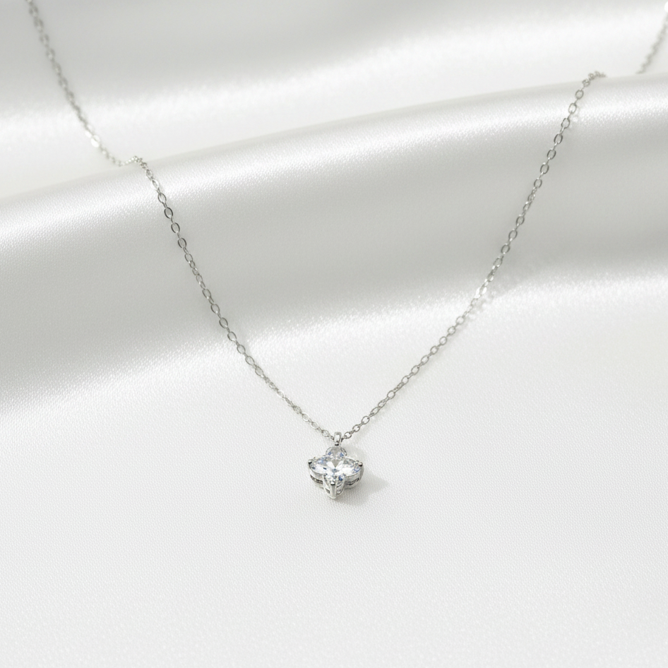 Sterling Silver Flower Zircon Necklace