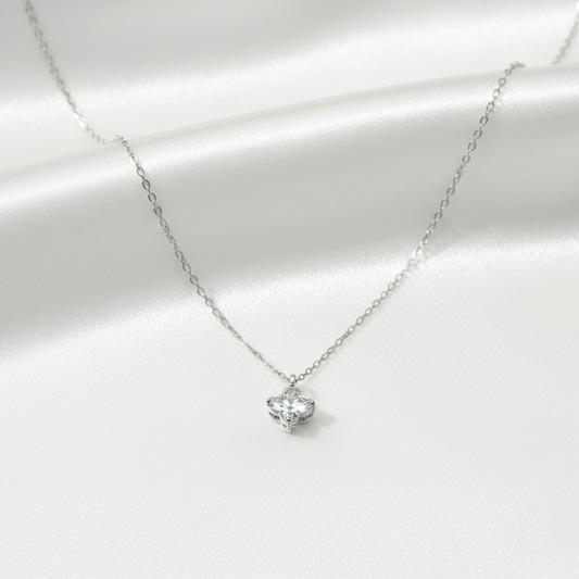 Sterling Silver Flower Zircon Necklace