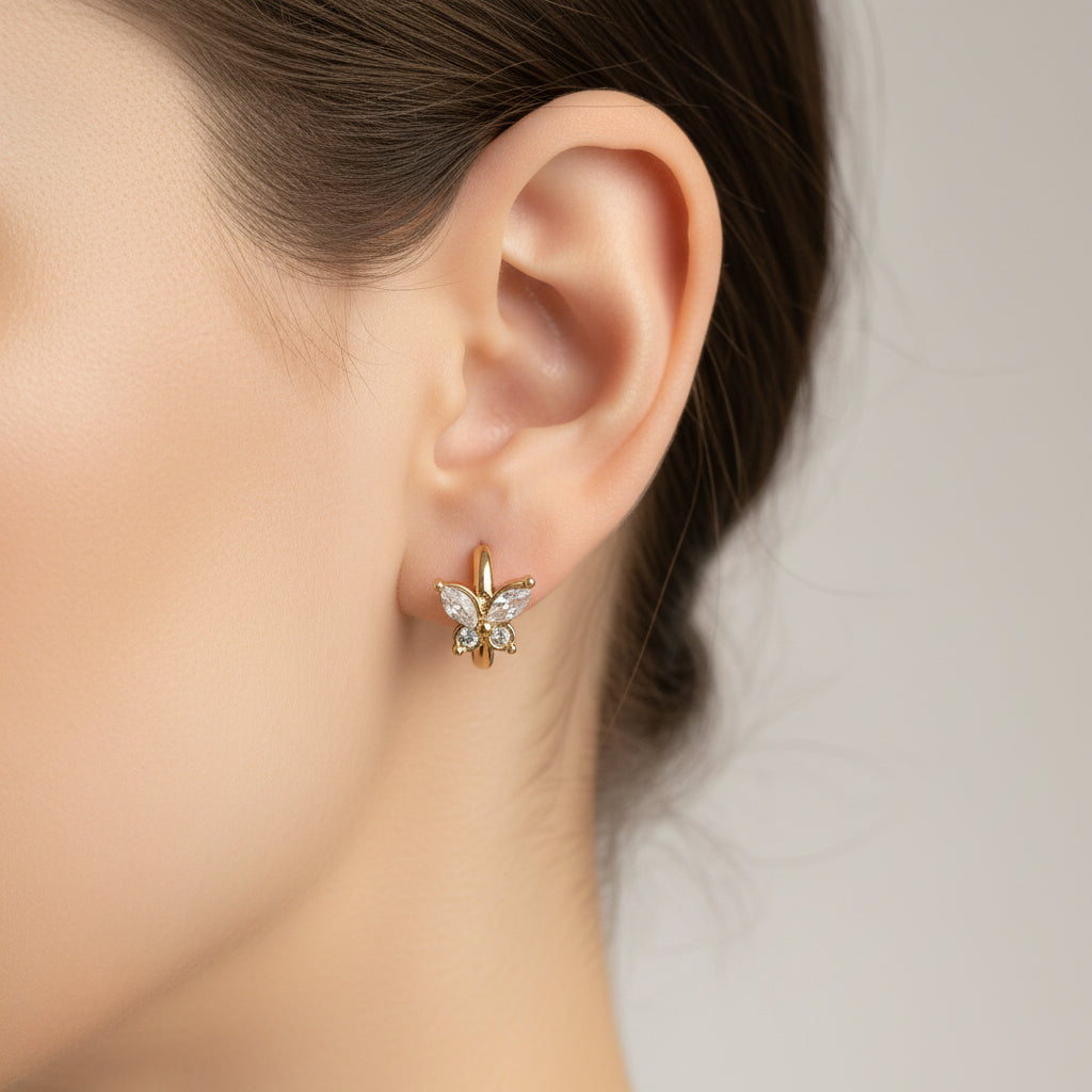 Zircon Butterfly Hoop Waterproof Earrings