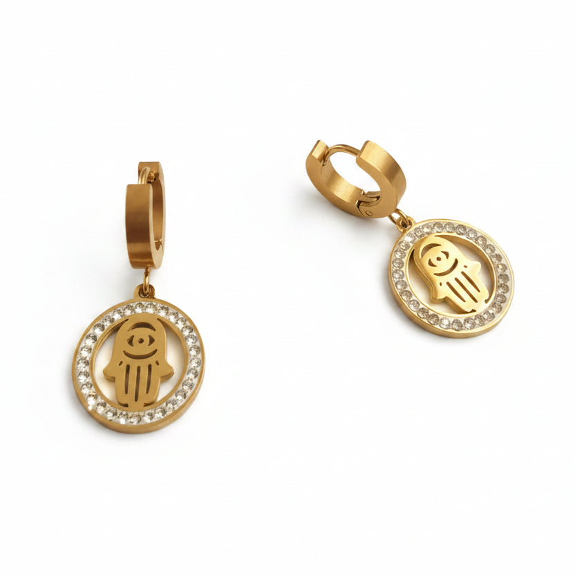 Evil Eye Hamsa Hand Zircon Hoop Waterproof Earrings
