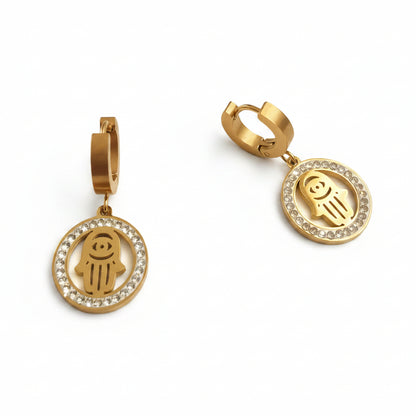 Evil Eye Hamsa Hand Zircon Hoop Waterproof Earrings
