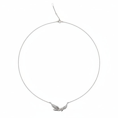 Silver necklace with a feather pendant on a white background