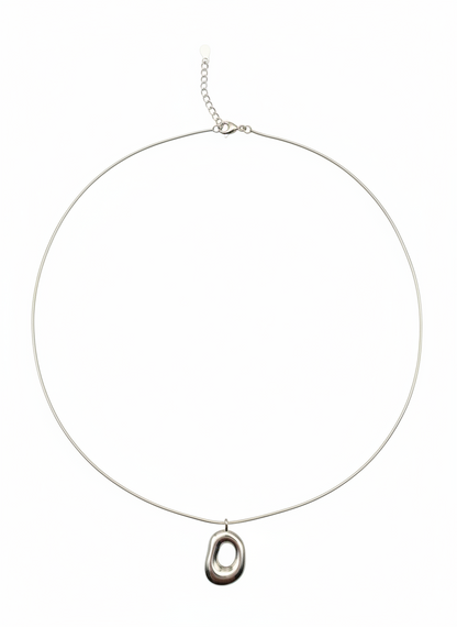 Silver necklace with a pendant on a white background