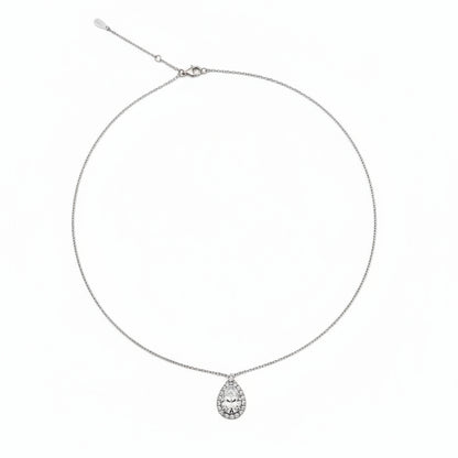 Delicate necklace with a teardrop-shaped pendant on a white background