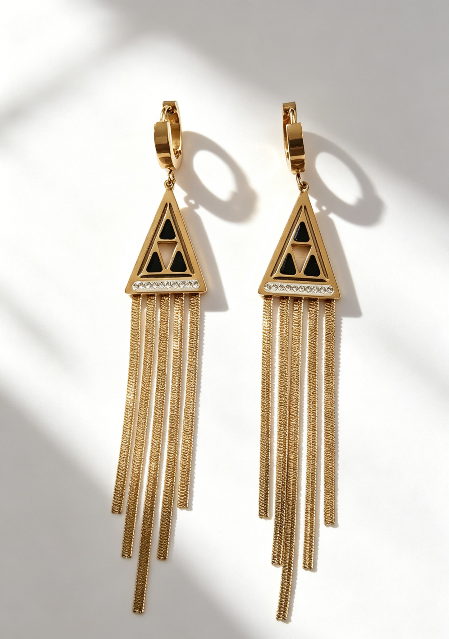Triangular Openwork Tassel Zircon Hoop Waterproof Earrings