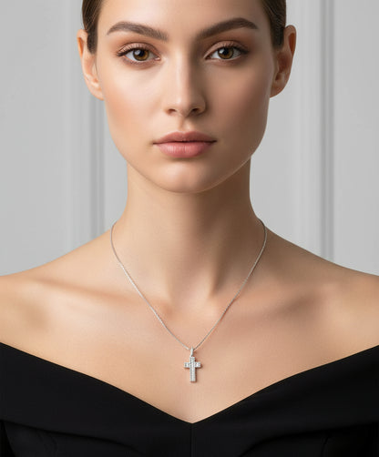Necklace with a cross pendant on a white background