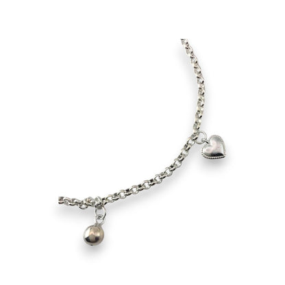 Sterling Silver Heart and Ball Pendant Bracelets