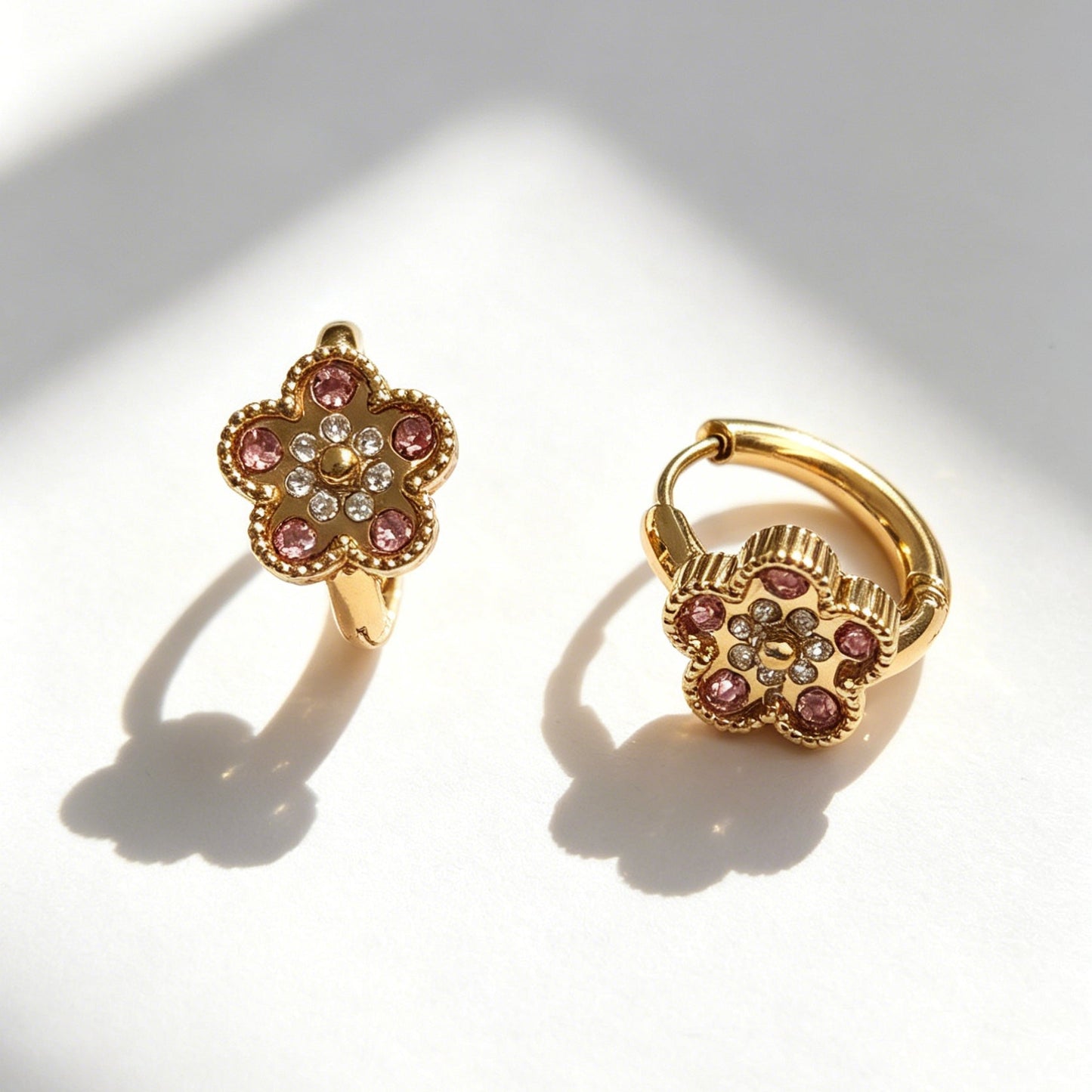 Flower Zircon Hoop Waterproof  Earrings
