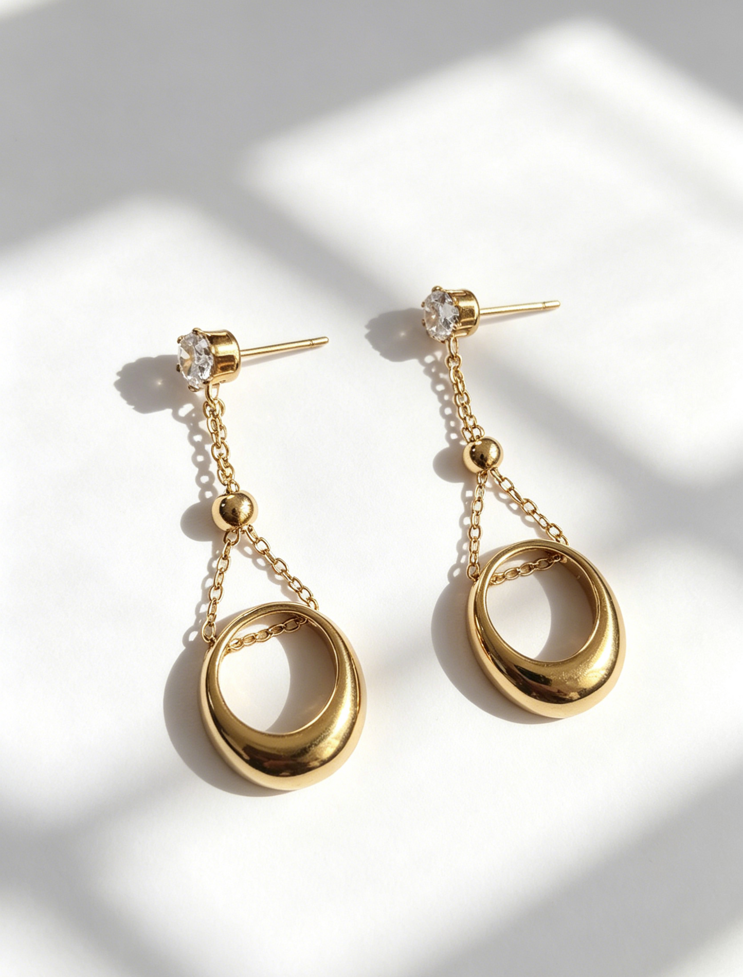 Zircon Gold Chain Waterproof Stud Earrings
