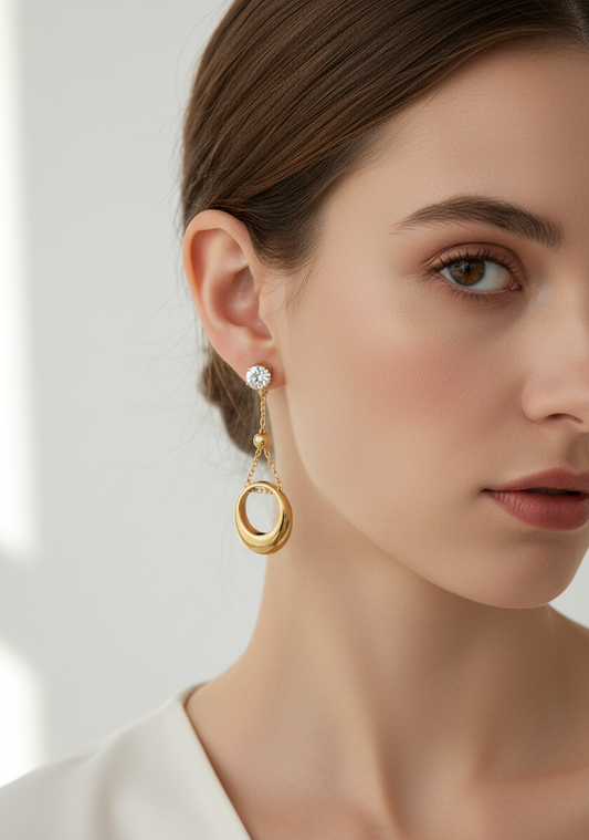 Zircon Gold Chain Waterproof Stud Earrings