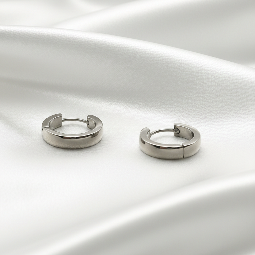 Polished Silver Circular Waterproof Earrings