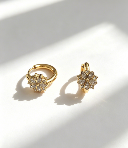 Zircon Flower Hoop Waterproof Earrings
